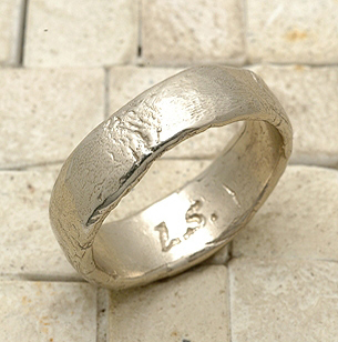 White Gold Hand Sculpted Mens Wedding Band