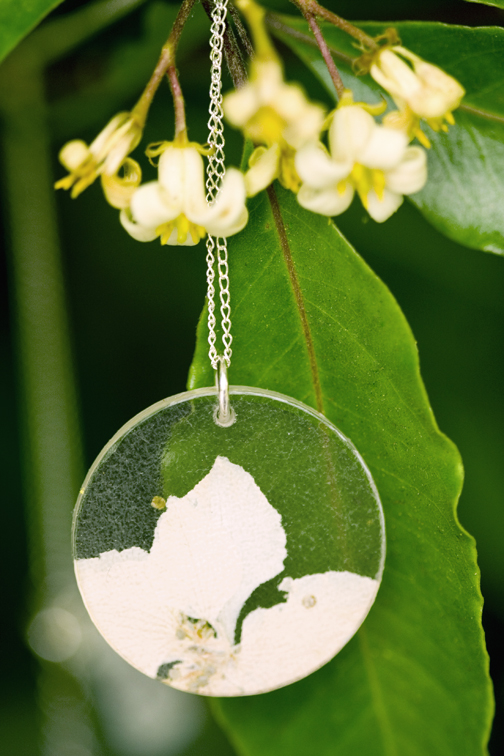 Eco Modern Ecoresin and Organic Flower Sterling Silver Necklace