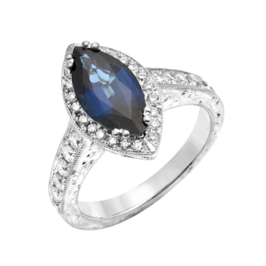 Sapphire Marquise White Gold Pave Diamond Ring